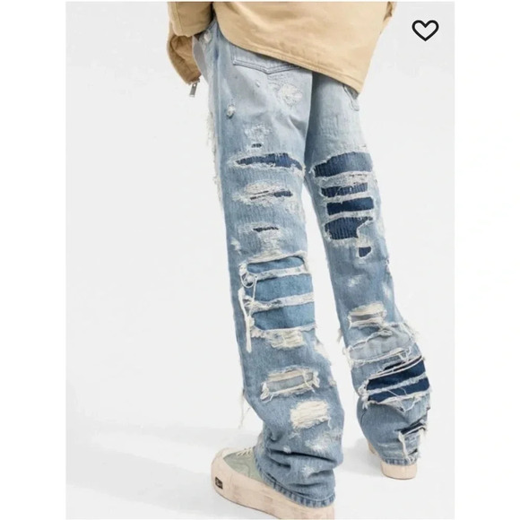 Heron Preston Distressed Effect Jeans Mens Straight Leg Ripped Size 27 - Picture 3 of 14